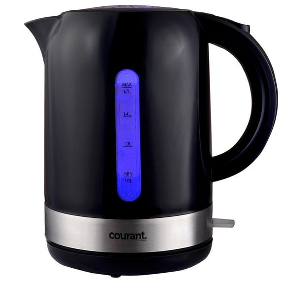 Courant Cordless 1.7 Liter Electric Kettle, LED Indicator, Washable Filter, Durable, Lightweight, New, Black