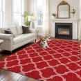 thumbnail image 2 of Area Rug for Living Room, Red Moroccan Non-Slip Indoor Large Carpet for Bedroom/Dining Room, Morocco Ethnic Abstract Quatrefoil Grid Washable Low-Profile Rectangle Floor Runner Rugs - 5 x 8 Ft, 2 of 8