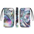 thumbnail image 2 of Womens Wallet Bifold Ladies Cluth Bag Wristlet Wrist Strap Long Purse Iridescent Chrome Fluid Shapes Design, 2 of 6
