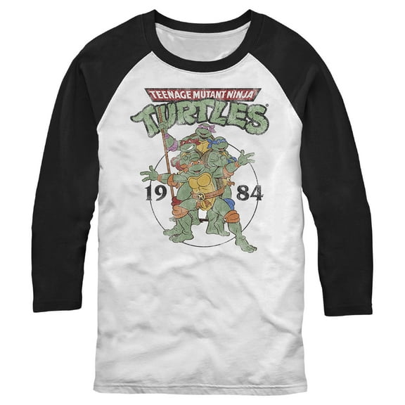 Men's Teenage Mutant Ninja Turtles 1984 Heroes  Baseball Graphic Tee White/Black 2X Large