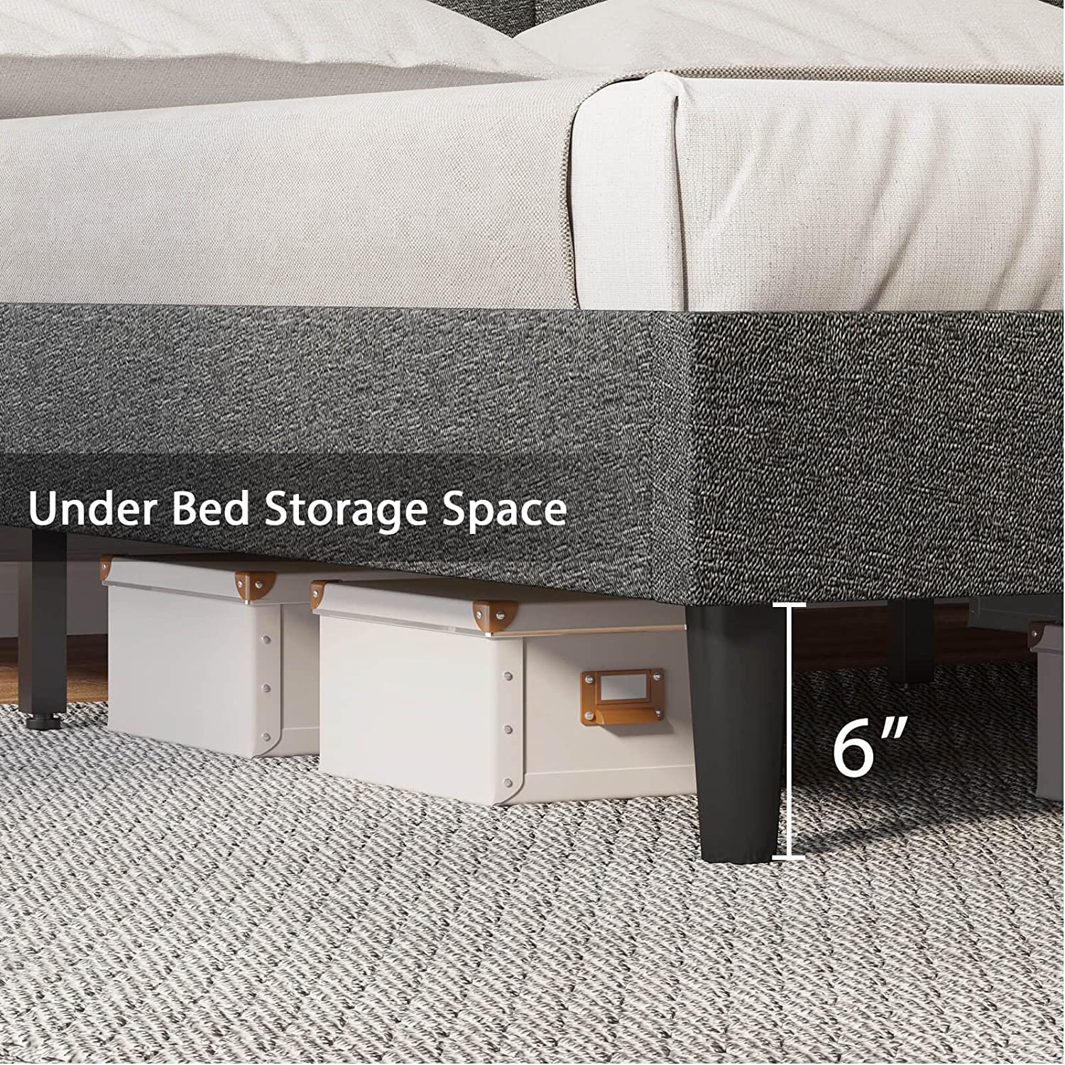 Buy Full Size Platform Bed Frame with Outlets & Storage Headboard,Height Adjustable Fabric