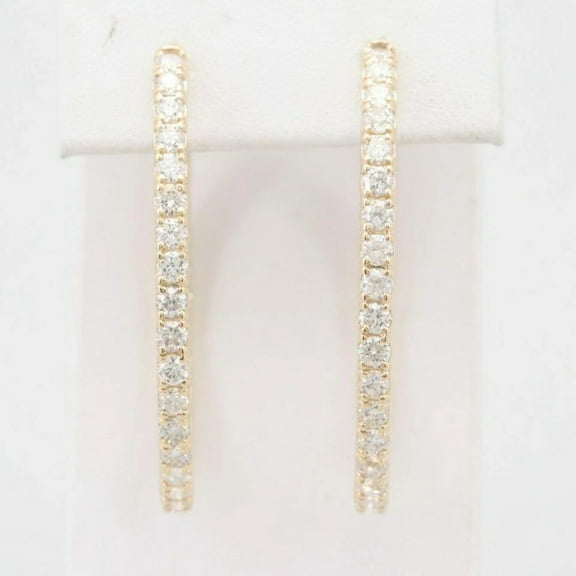 Radiant Jewelry Women's 2CT Diamond Inside Out Hoop Earrings 1'' 14K Yellow Gold Plated 925 Sterling Silver