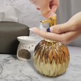 thumbnail image 5 of Ceramics Gold Soap Dispenser for Bathroom, Round Soap Dispenser with Delicate Embossed Rhombus Design (Black), 5 of 14