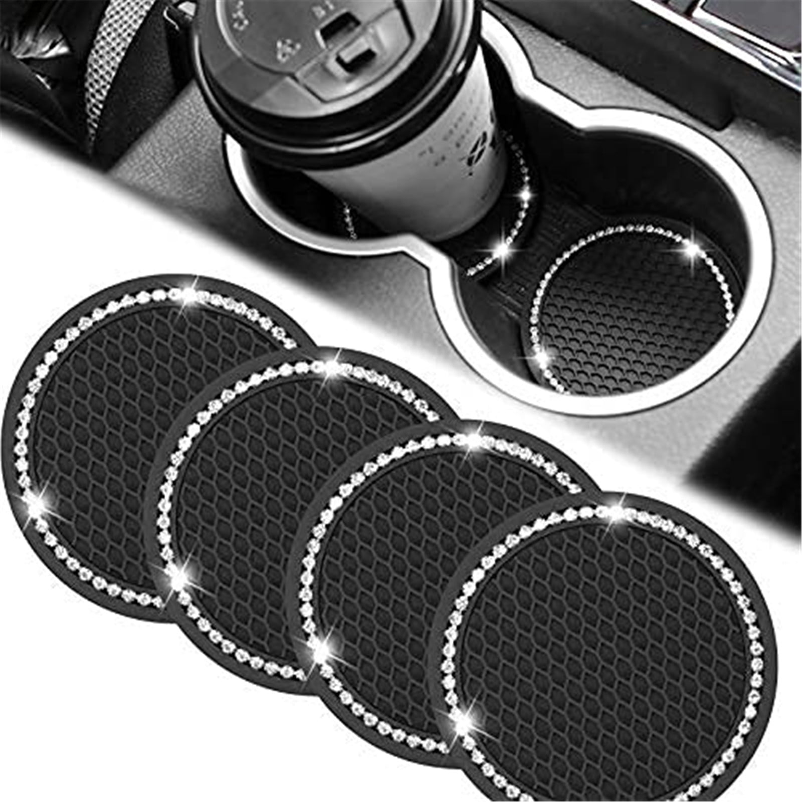 Blue 4PCS Shiny Universal PVC Non-Slip Vehicle Interior Crystal Coaster Suitable for Most Cars CMOISO Car Coasters Glitter Car Cup Holder Insert 