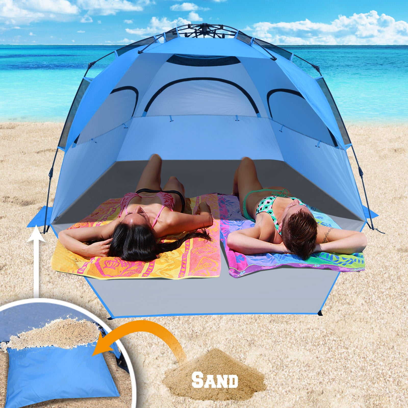 SUNRISEUMBRELLA Outdoor Easy Up Beach Tent Instant Canopy Automatic Camping UV Sun Shelter Relax