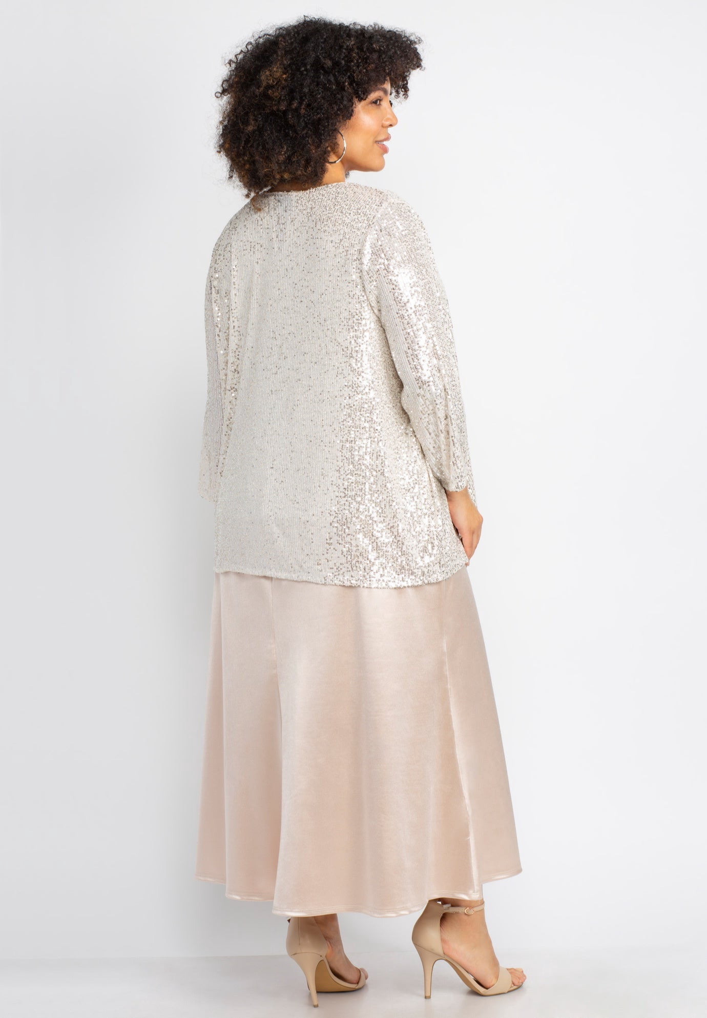 Catherines Women's Plus Size 2-Piece Sequin & Charmeuse Jacket Dress Set