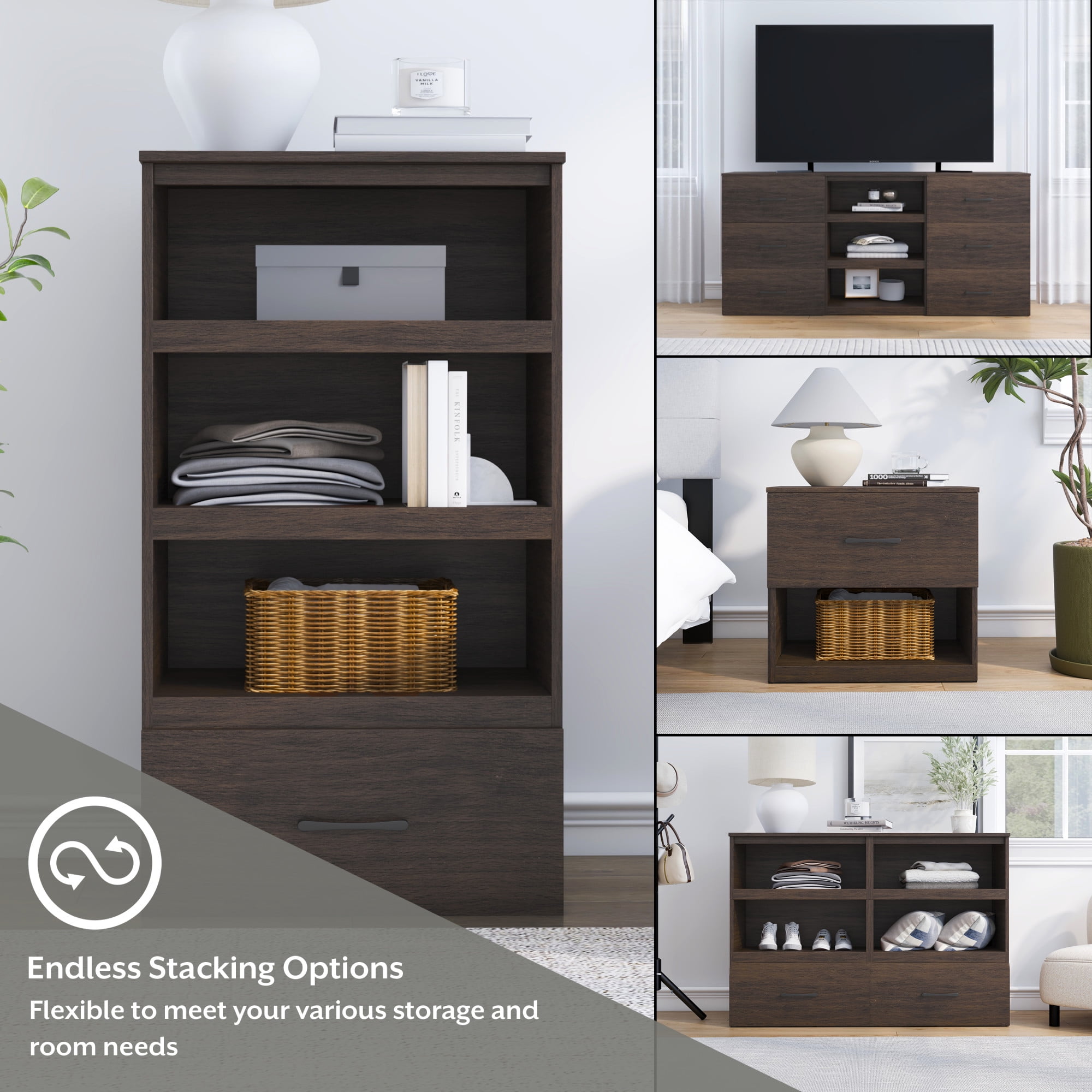 (3 pack) Mainstays Ardent Open Shelf Modular Storage System, Walnut