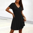 thumbnail image 5 of Antinious Women Solid V-Neck Short Sleeve Pocket Loose Casual Dress, 5 of 5