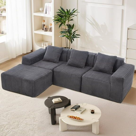 Upholstered Cloud Couch, Modern Minimalist Corduroy Couches for Living Room, Foam-Filled Compressed Sofa,No Assembly Required