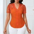 thumbnail image 1 of Xuyuer Women's Lace Patchwork Short Sleeve Blouse, Button V-Neck Casual Fashion Top Solid Color Shirt, 1 of 6
