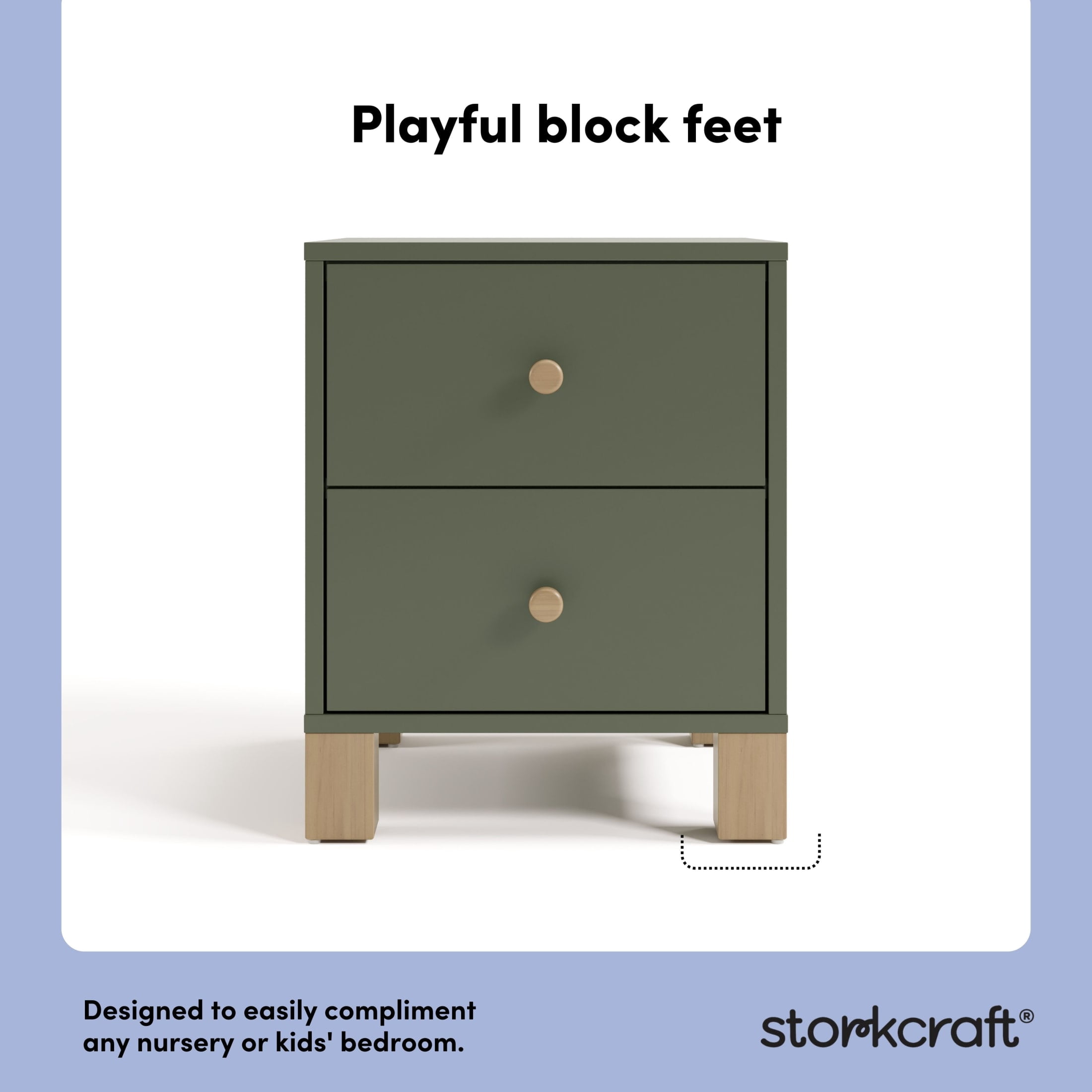 Storkcraft California 2 Drawer Nightstand, Olive and Driftwood