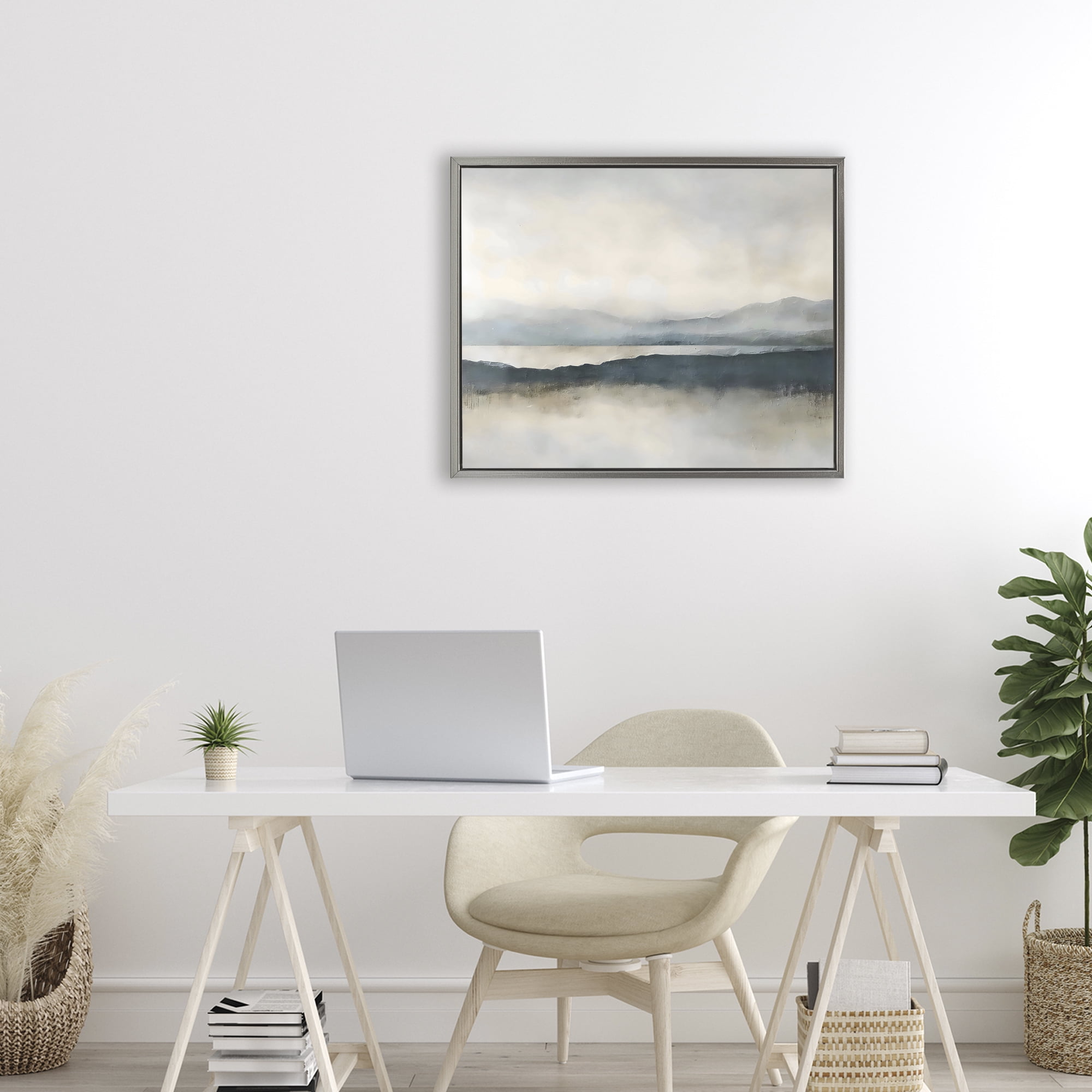 Stupell Industries Muted Horizon Mountainscape Gray Framed Floater Canvas Wall Art, design by Riley B