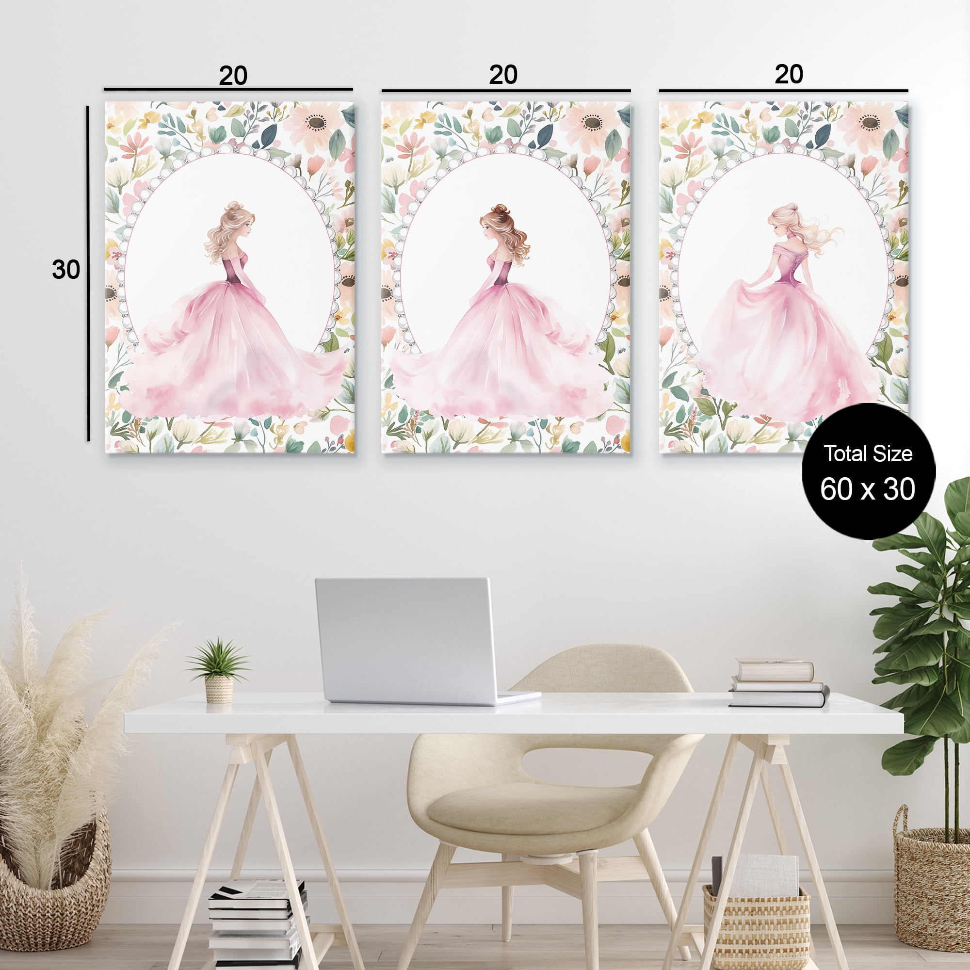 Stupell Industries Bordered Princess Love 3 Piece Canvas Wall Art Set, design by Christine Simpson Art