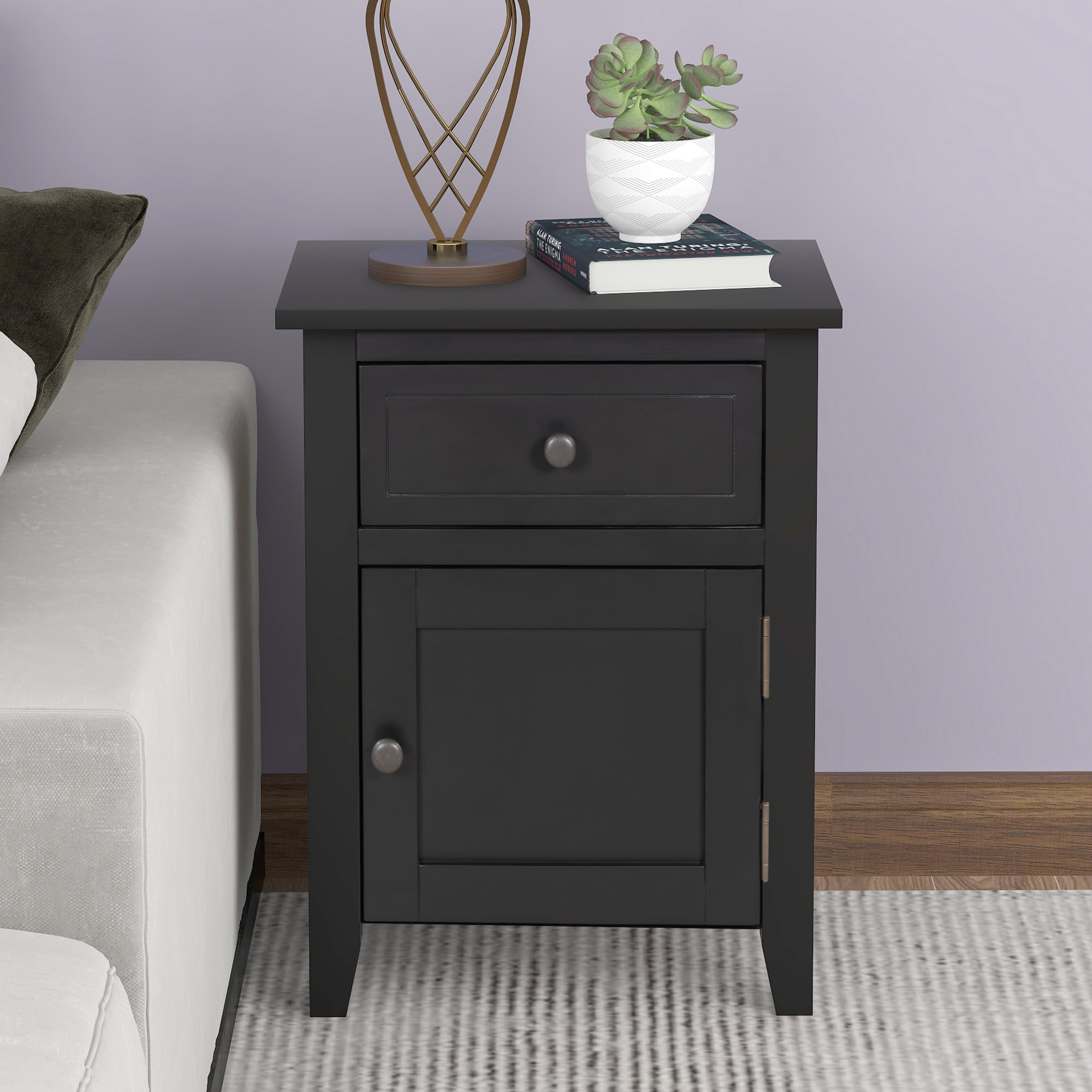 Elegant Wood Nightstand Bed Side Table W/ Storage Small Cabinet Bedroom Black 