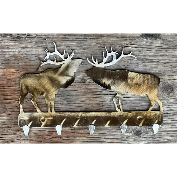 Wall Mounted Elk Home Decor, Metal Wall Art, Keychain Holder, Jewelry Holder, Wall Hanging with 5 Hooks