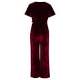 thumbnail image 3 of Velvet Playsuit for Women Elegant V Neck Romper Wide Lge Short Sleeve Jumpsuit High Waist Belted Dungarees Velour Petite Overalls Wedding Party Clubbing Jumpsuits, 3 of 6