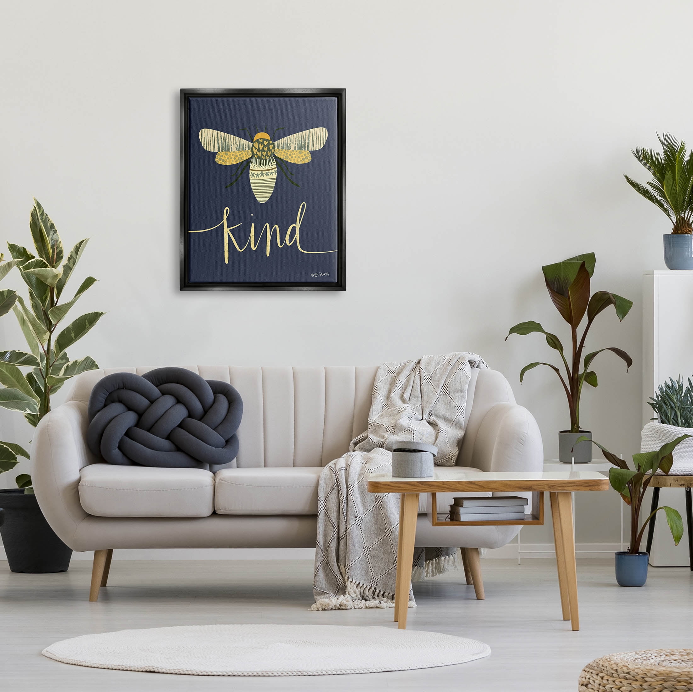 Stupell Industries Patterned Insect Bug Kind Calligraphy Graphic Art Jet Black Floating Framed Canvas Print Wall Art, Design by Katie Doucette