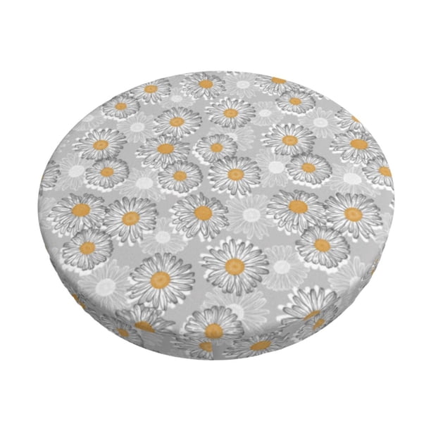 Disketp Daisies Flowers Funda Redonda para Taburete, Funda de Cojín para Silla de Bar Suave y Elástica-14 inch