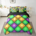 thumbnail image 2 of Manfei Colorful Geometric Plaid Bedding Comforter Set 7pcs,Geometru Grid Queen Bedding Sets,Green Yellow Purple Queen Sheet Sets,Ultra Soft Home Decor Reversible, 2 of 8