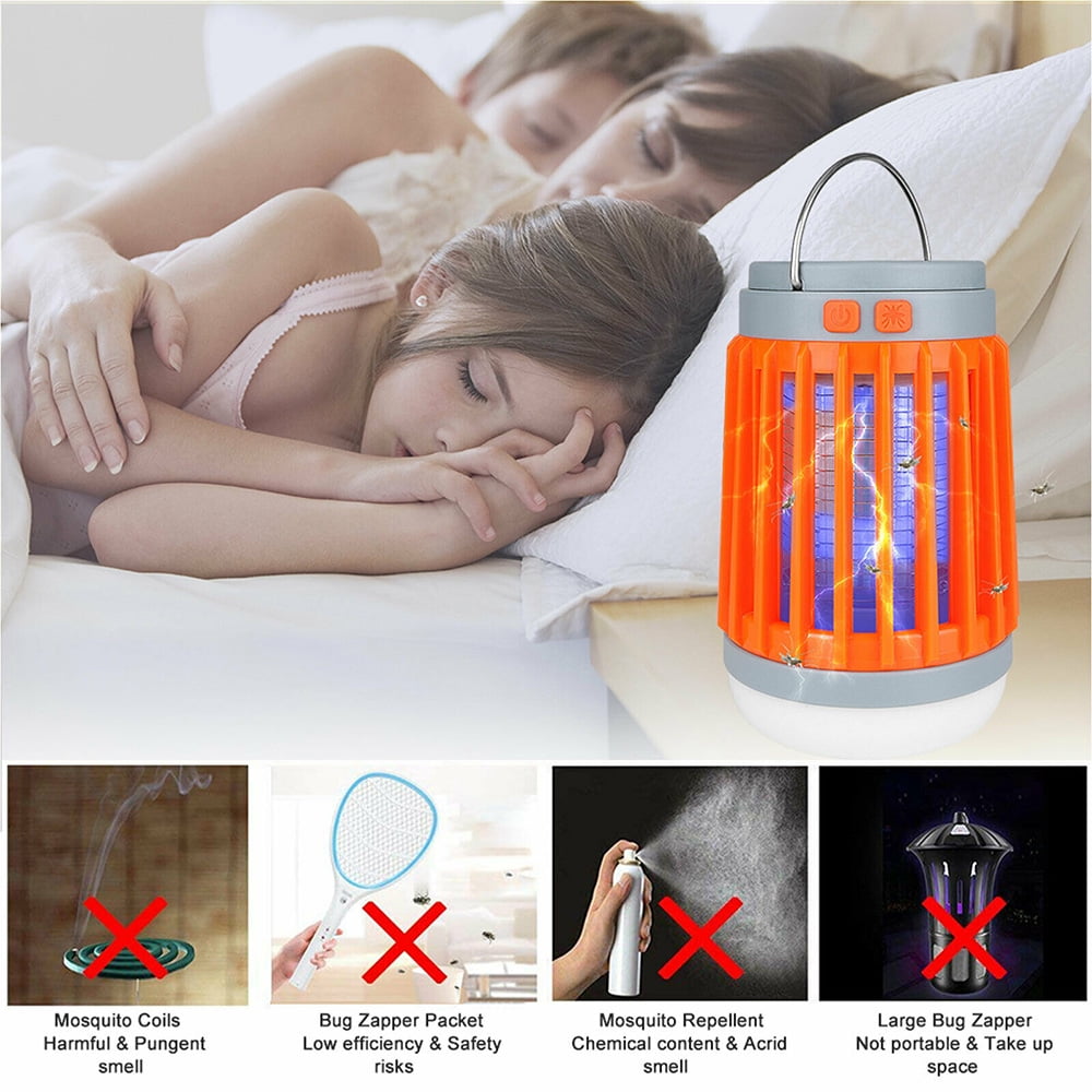 VONTER Bug Zapper,Indoor Outdoor Mosquito Killer Solar Bug Mosquito Zapper Waterproof IP66 built-in battery,emergency flash lamp + outdoor lighting for Bedroom,Kitchen,Hotel,Office - Orange