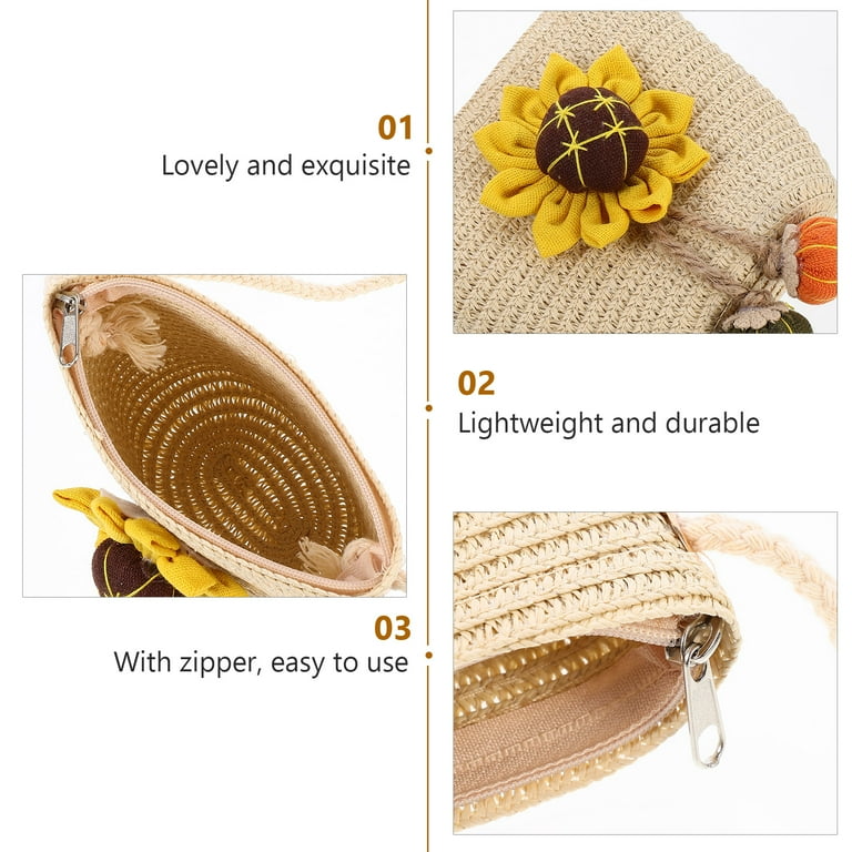 NUOLUX Bag Beach Straw Woven Kids Wicker Bag Summer Purse Tote Crossbody Handwoven Hand Bags Kids Little Girls Purses Rattan