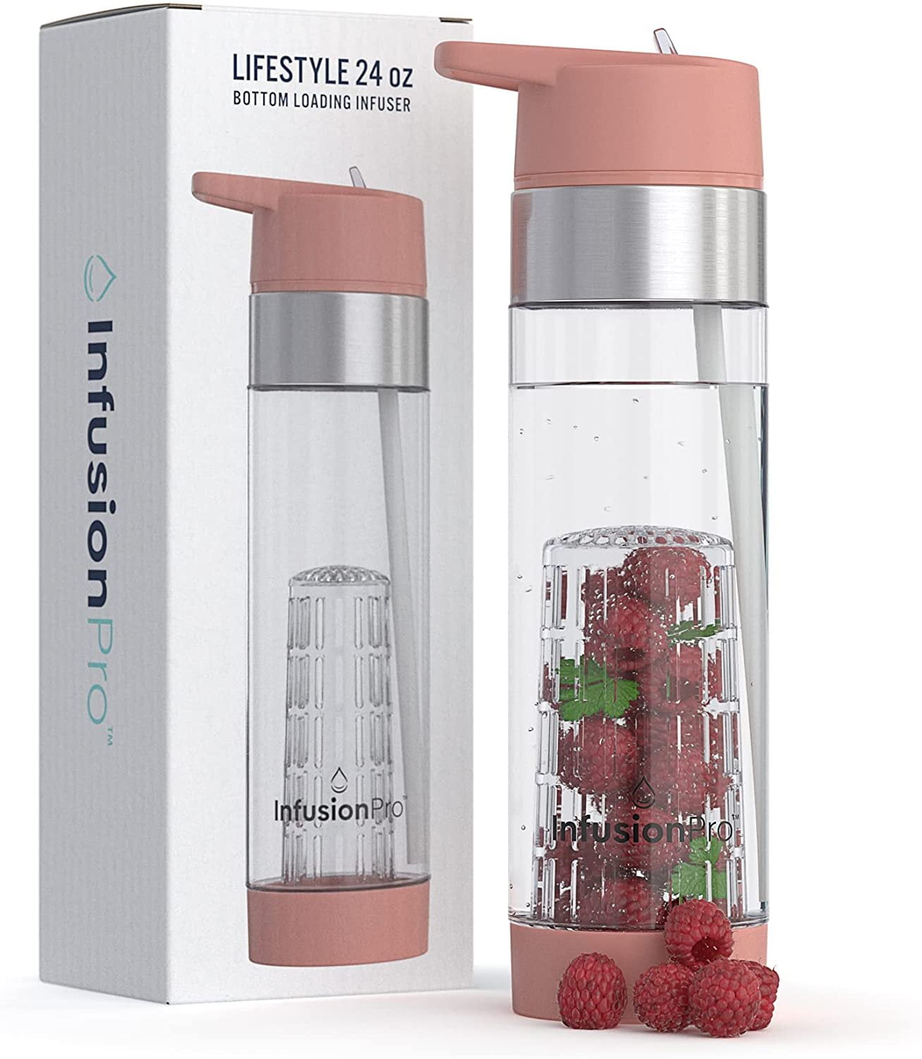 Infusion Pro Fruit Infuser Water Bottle with Straw Lid 24 oz : Flip-Up  Water Bottle Straw : Insulated Sleeve & Fruit Infusion Water eBook : Bottom  Loading Water Infuser for More Flavor -