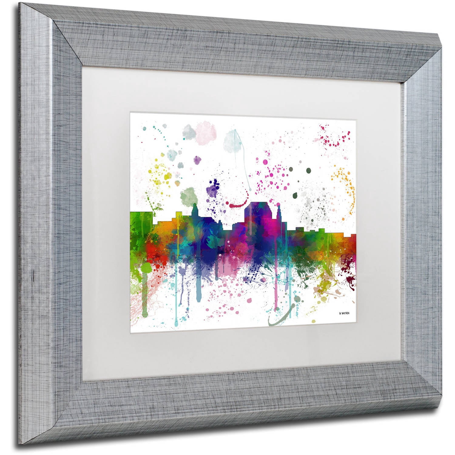 Trademark Fine Art "Augusta Maine Skyline Mclr-1" Canvas Art by Marlene Watson, White Matte, Silver Frame
