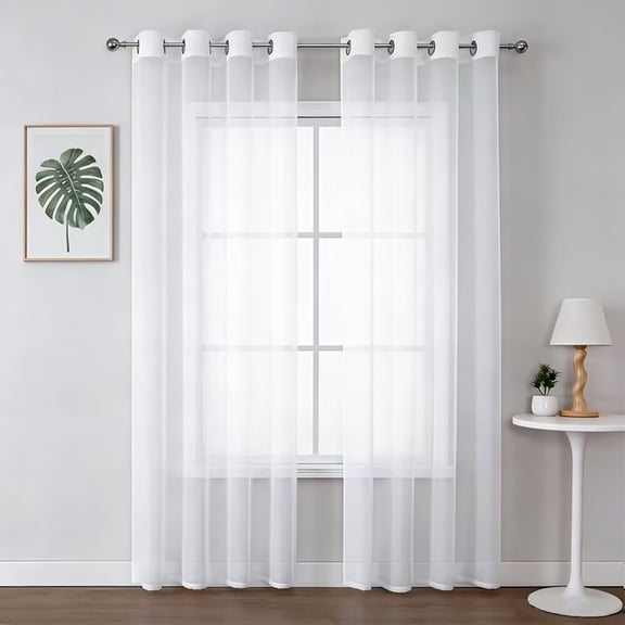 Lfeey White Sheer Curtains, Grommet Curtains for Living Room Bedroom, 42"x63", 2 Panels