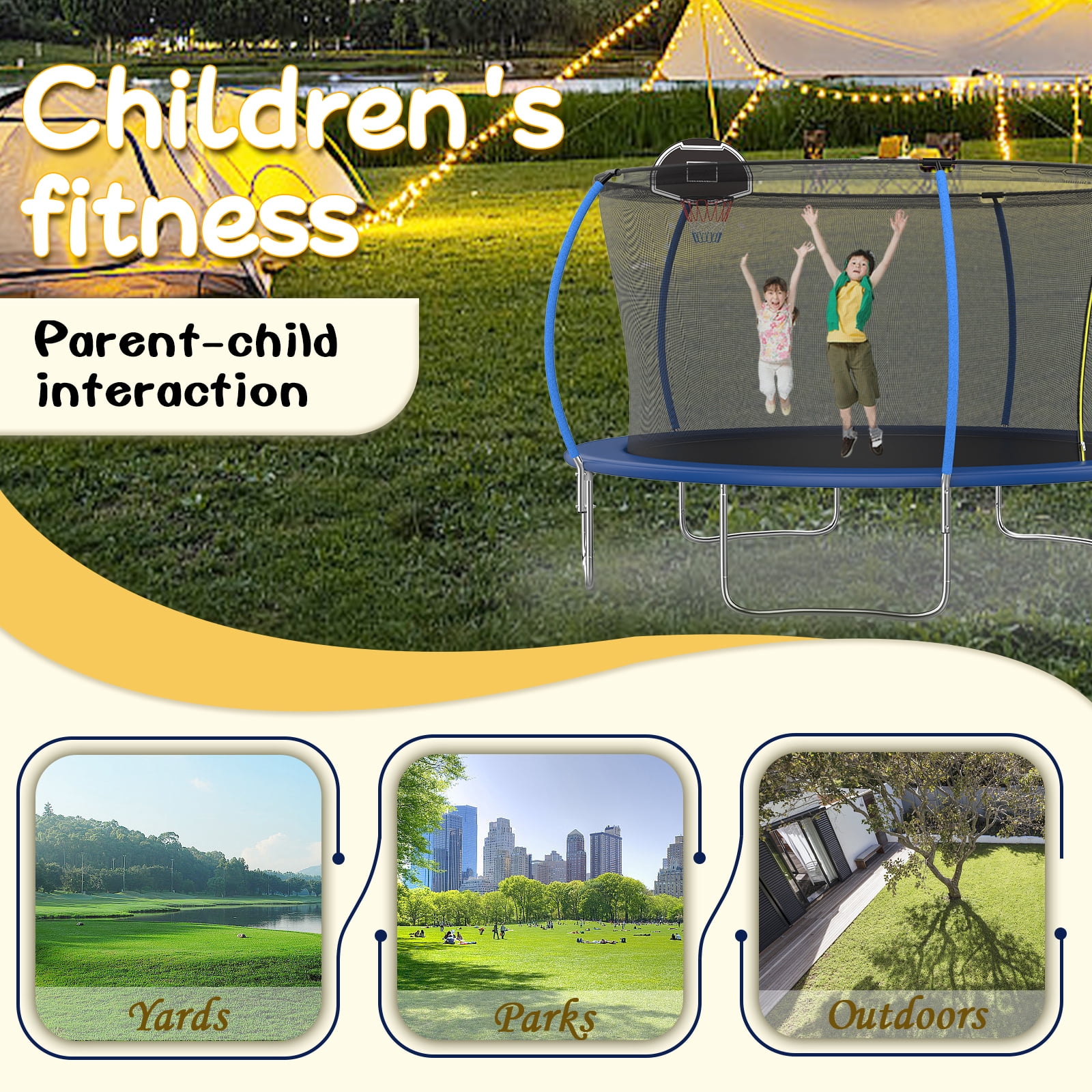 14FT Outdoor Trampoline with Basketball Hoop and Ladder for Kids and Adults，Heavy Duty Recreational Pumpkin Trampoline with Safety Enclosure,Anti-Rust Frame,Backyard Trampoline for Gift
