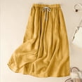 thumbnail image 5 of Amkhujs Long Skirts for Women Soft Loose Elastic Waist Linen Skirt with Drawstring Trendy Elegant Flowy Skirt for Casual Wear,Yellow,L, 5 of 5