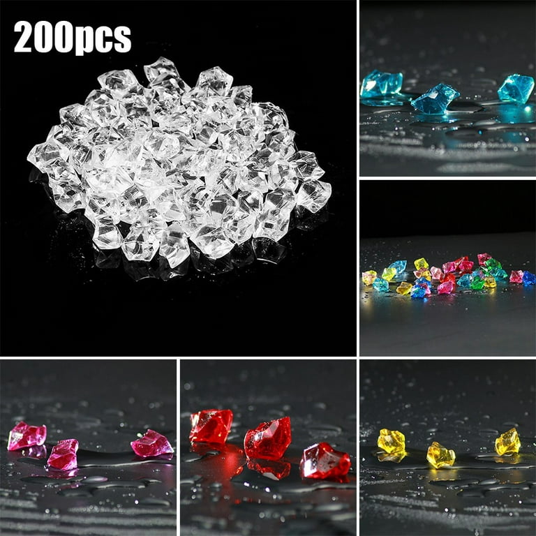 Clear Fake Ice Cubes, 100 PCS 1.0(25mm) Plastic Ice Cubes Acrylic Clear  Ice Rock Diamond Crystals Square Fake Ice Cubes Display for Home Decoration