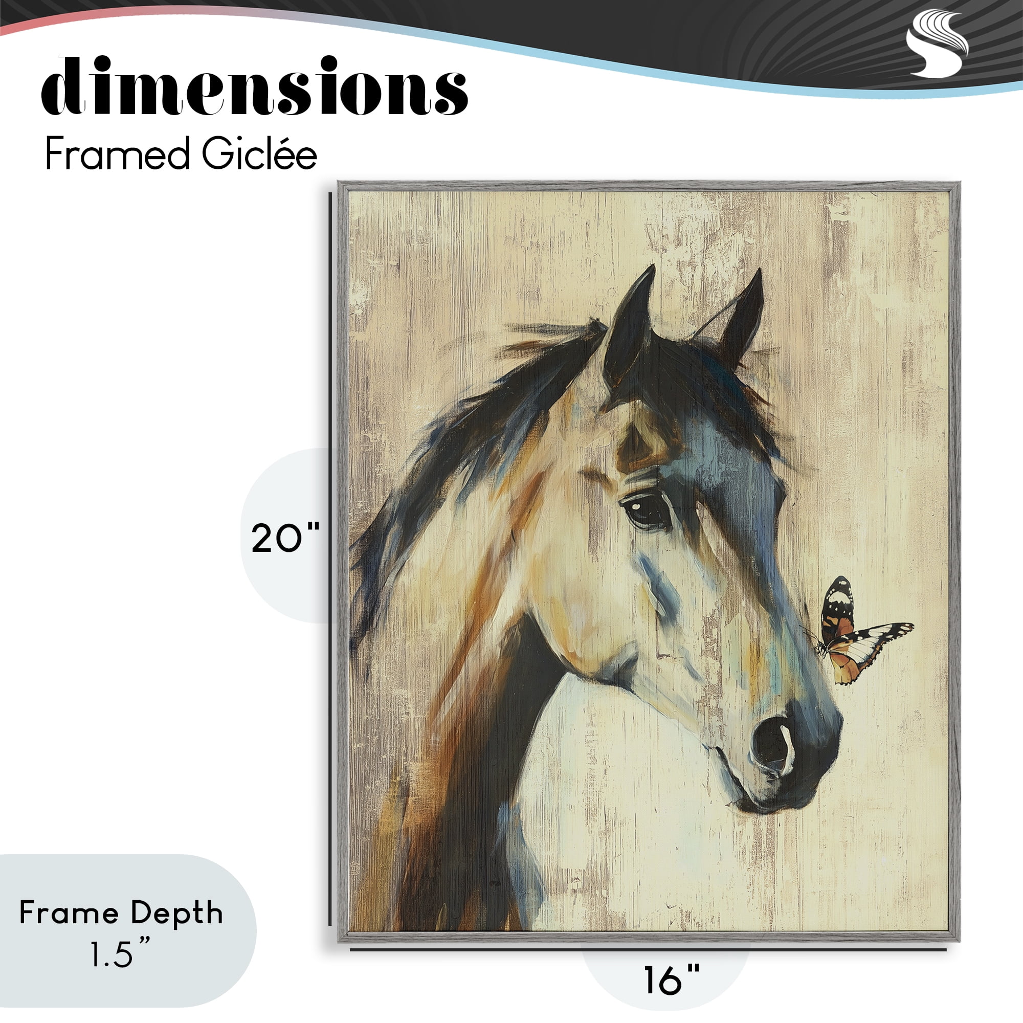 Stupell Industries Tiny Magic Horse & Butterfly Gray Framed Giclee Art, design by Svetlana Aleynikova