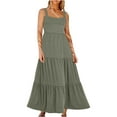 thumbnail image 1 of Staron Robes d'Été pour Femmes Sans Manches Robes Smockées Robe d'Été Fluide à Étages Encolure Carrée Plissée Longue Maxi Décontractée, 1 of 5