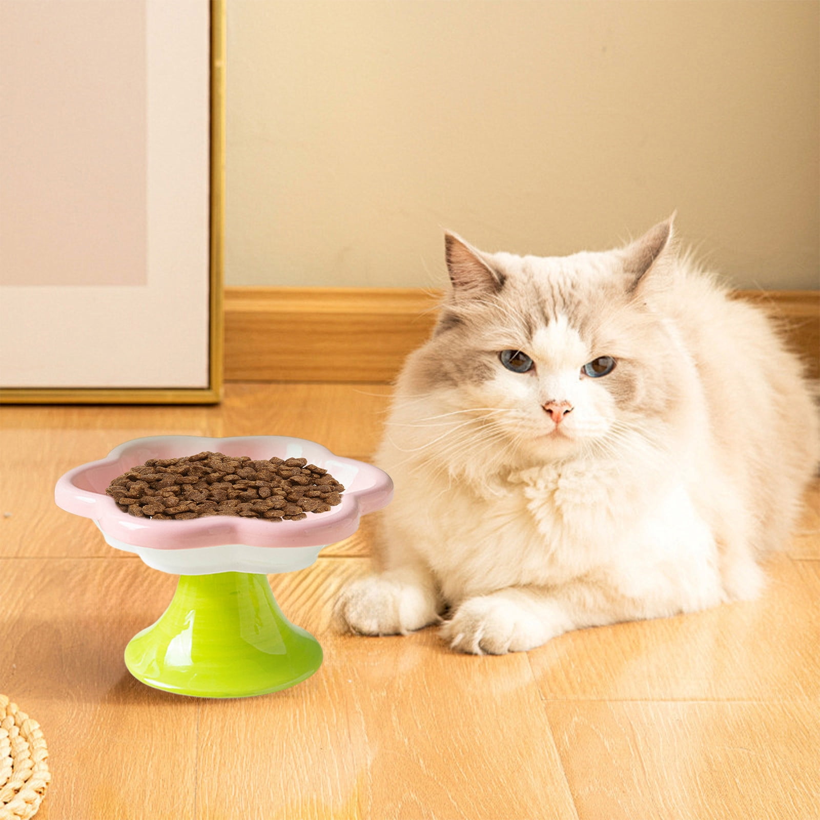 Pink Pink Raised Ceramic Cat Bowl Flower Shape Elevated Food And Water Dish For Pets Aids Digestion Prevents Whisker Fatigue 150Ml Capacity