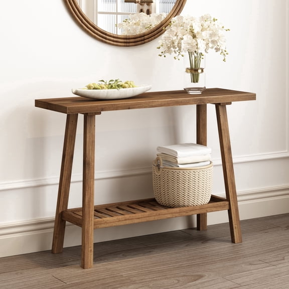 43'' Solid Wood Skinny Entryway Table with Storage Shelf, Slim Console Table Behind Sofa for Living Room Hallway