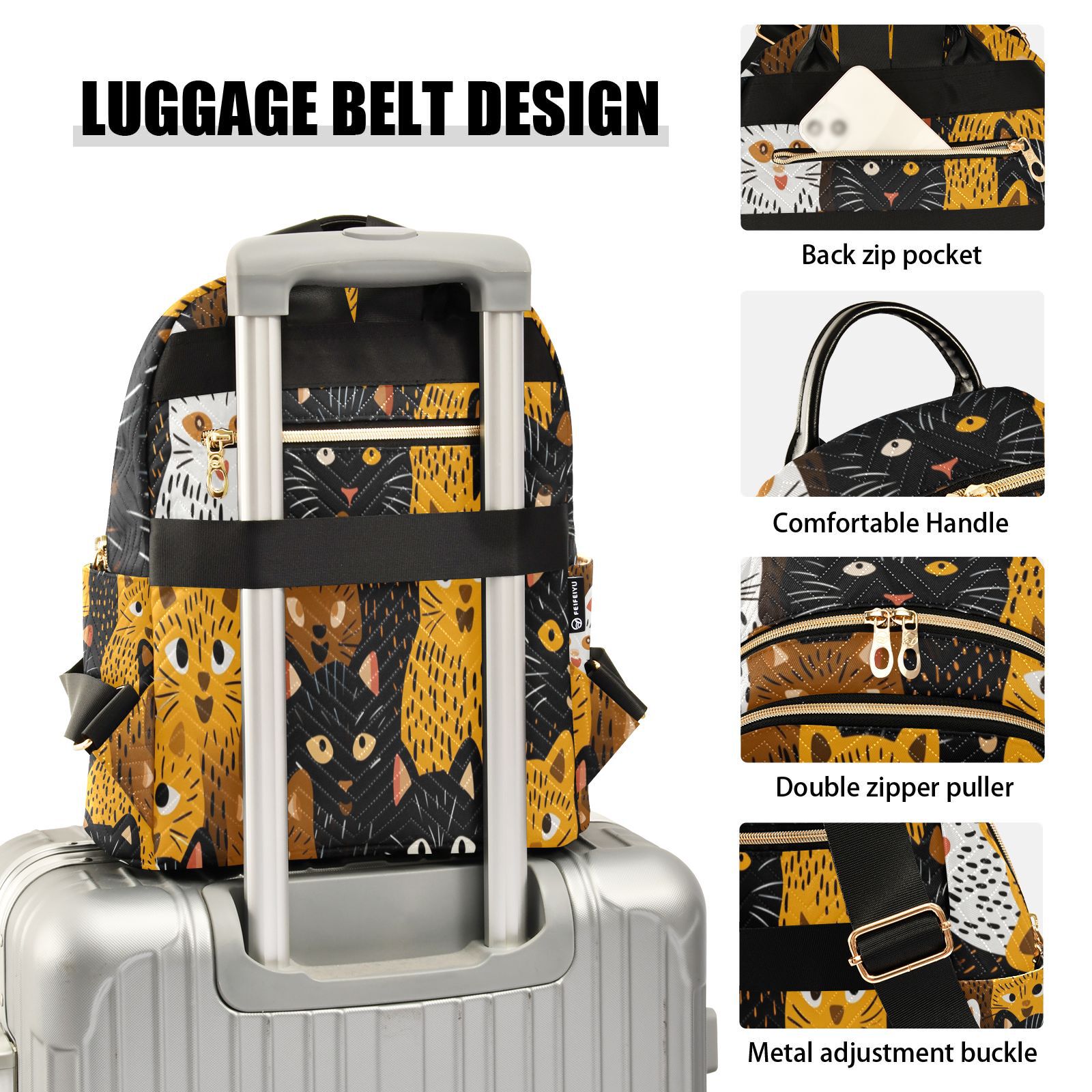 Cats Travel Laptop Backpack Casual Daypack Lightweight Bookbag Compartment for Business