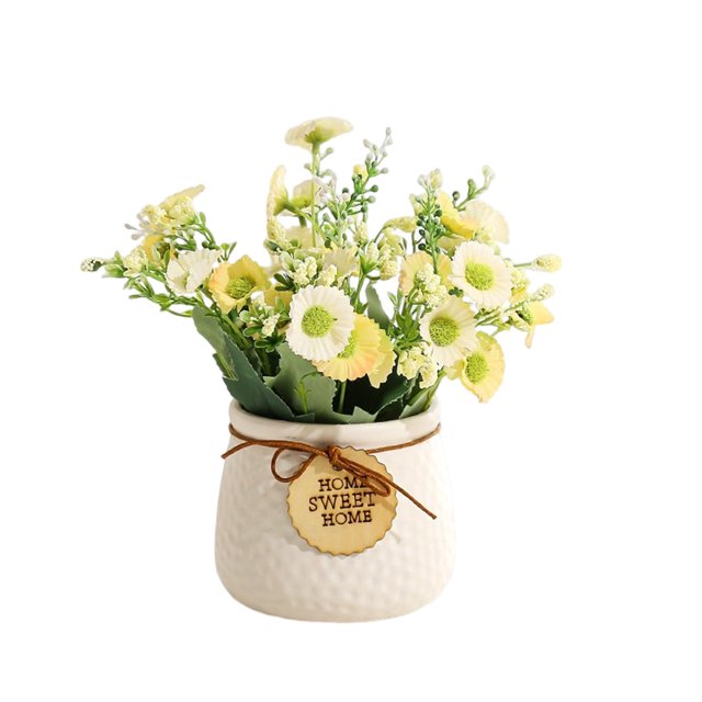 Margarita pequeña, flor de simulación, maceta de cerámica, decoración interior del hogar, planta verde artificial de escritorio, bonsái, flor falsa