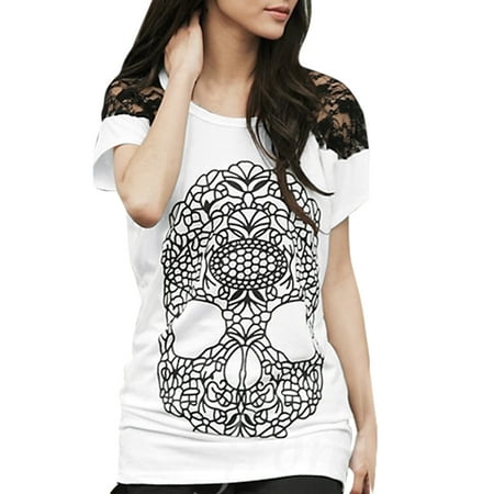 Women's Pullover Stretchy Lace Splice Back T-Shirt