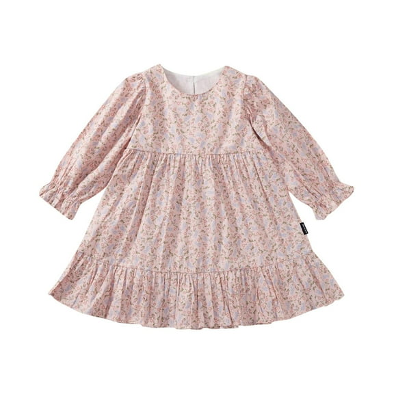 Mikilon Girls Long Sleeve Smocking Clothing Toddler Fall Floral Smocked Dress Vintage Dresses for Christmas Birthday Holiday