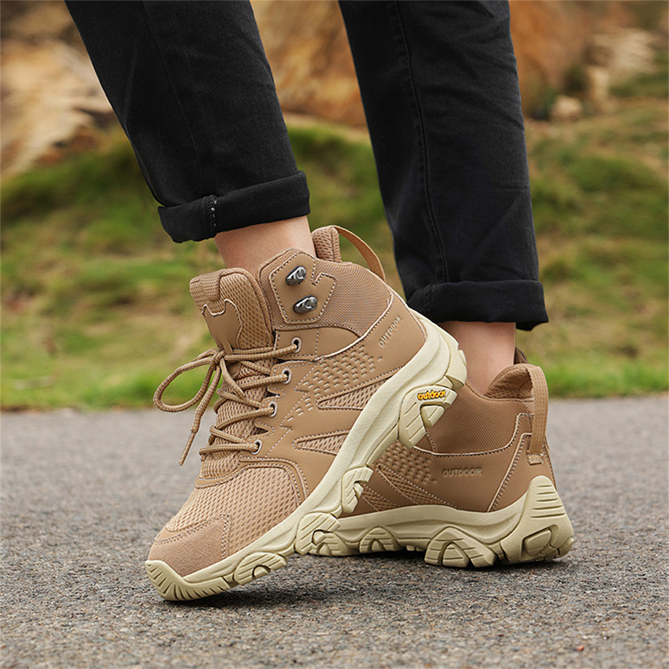 YOURDIARY Womens Mens High-Top Hiking Shoes Outdoor Breathable Anti-Slip Athletic Shoes Trekking Sneakers