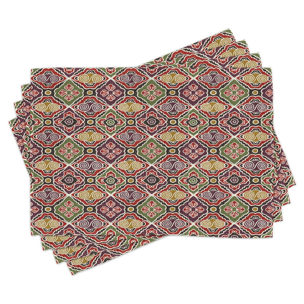 Japanese Placemats Set of 4 Traditional Antique Motifs Eastern Exotic