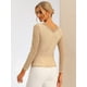 thumbnail image 4 of Top de blusa de encaje de manga larga transparente con bordado floral para mujer Camello XS, 4 of 5
