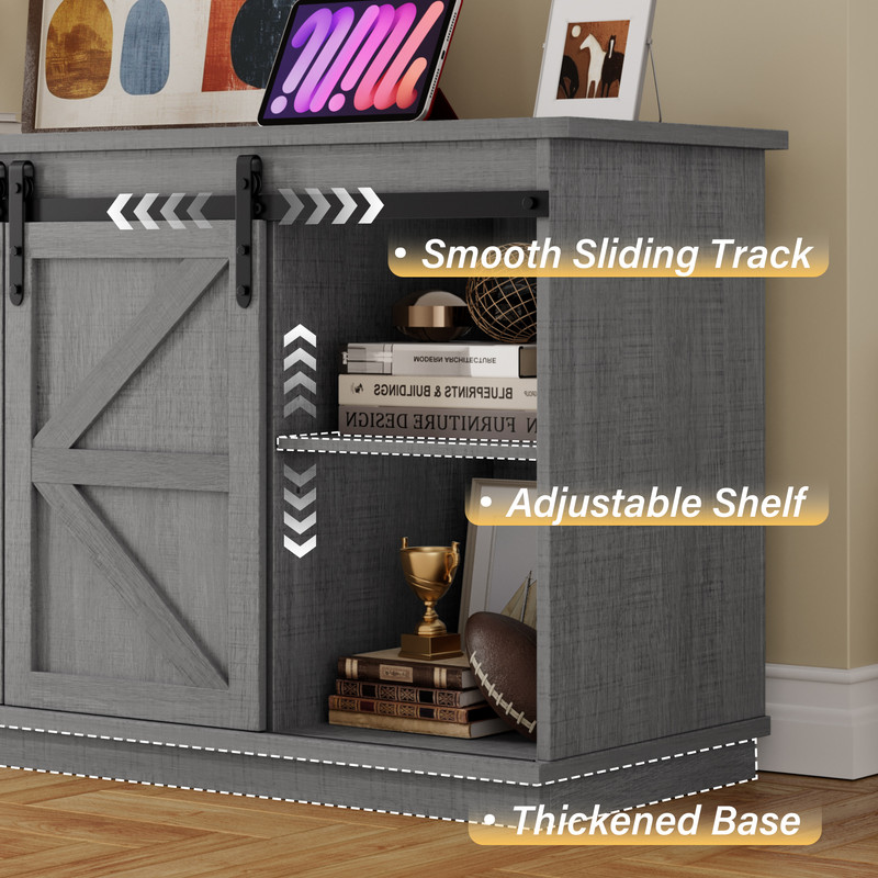 Furmax 65 inch TV Stand Entertainment Center with Sliding Barn Doors and Storage,Gary