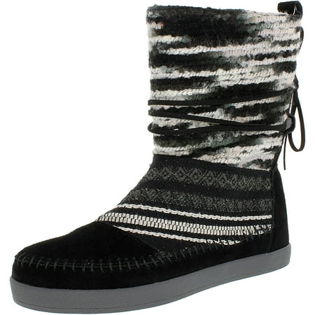 Toms Women's Nepal Black Suede Textile Mid-Calf Suede Boot -