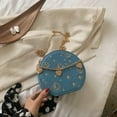 thumbnail image 2 of Bolso bandolera redondo para mujer, bolso de hombro de piel sintética con correa de cadena de metal, monederos para teléfono móvil con cremallera, 2 of 5