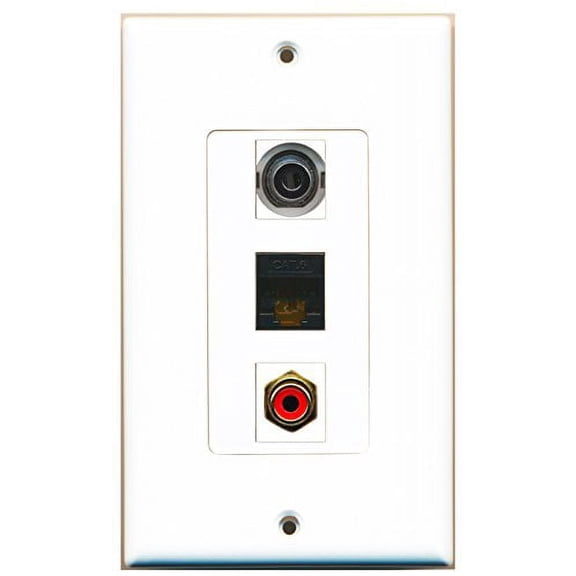 RiteAV - 1 Port RCA Red and 1 Port 3.5mm and 1 Port Cat6 Ethernet Black Decorative Wall Plate Decorative