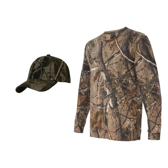 Camisa de manga larga de camuflaje de árbol + sombrero de camo de lujo, AP 2XL Code V Camiseta de manga corta