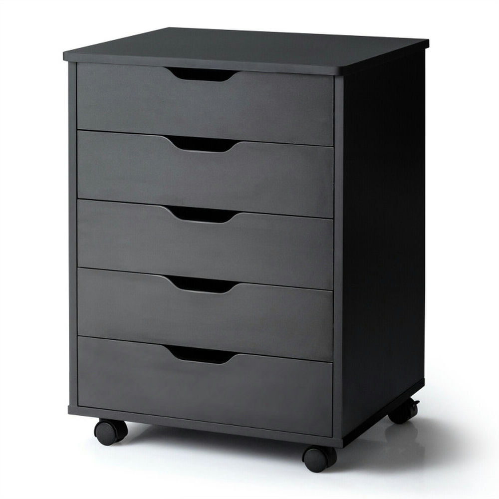 Demi Bonn 5 Drawer Mobile Lateral Filing Cabinet Storage Home Office Floor Cabinet with 4 Wheels, Black