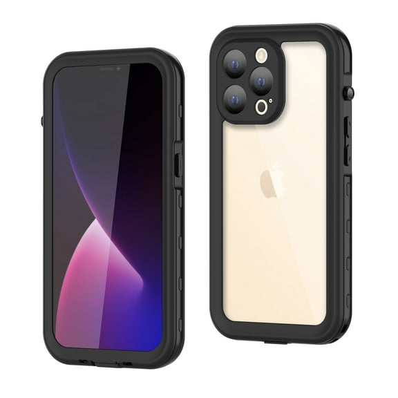 SaniMore for iPhone 13 Pro Max IP68 Waterproof Case with PET Screen Protector, Ultra Clear Cover with Magnetic Wireless Charging Transparent PC   Soft TPU Heavy Duty Protection Shell, Black