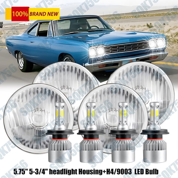 4PCS for 1968-1974 Plymouth Road Runner 5.75" Round LED Headlights Hi/Lo Beam